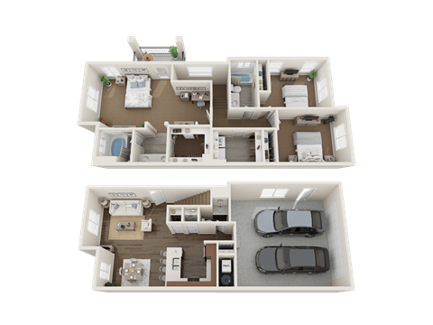 Floor plan for 3 beds, 2.5 baths, 1412 sqft